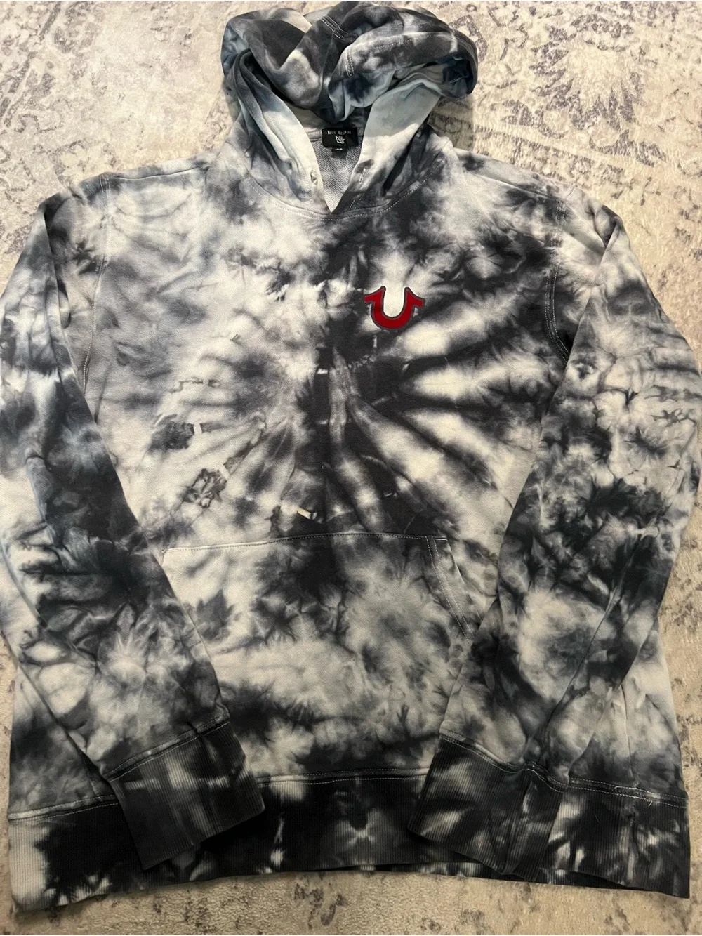 True Religion Black & White Tie-Dye Buddha Guitar Sweatshirt